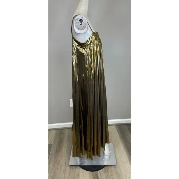 Milly Gold metallic Pleated Midi Dress Sz 10 - Picture 7 of 11